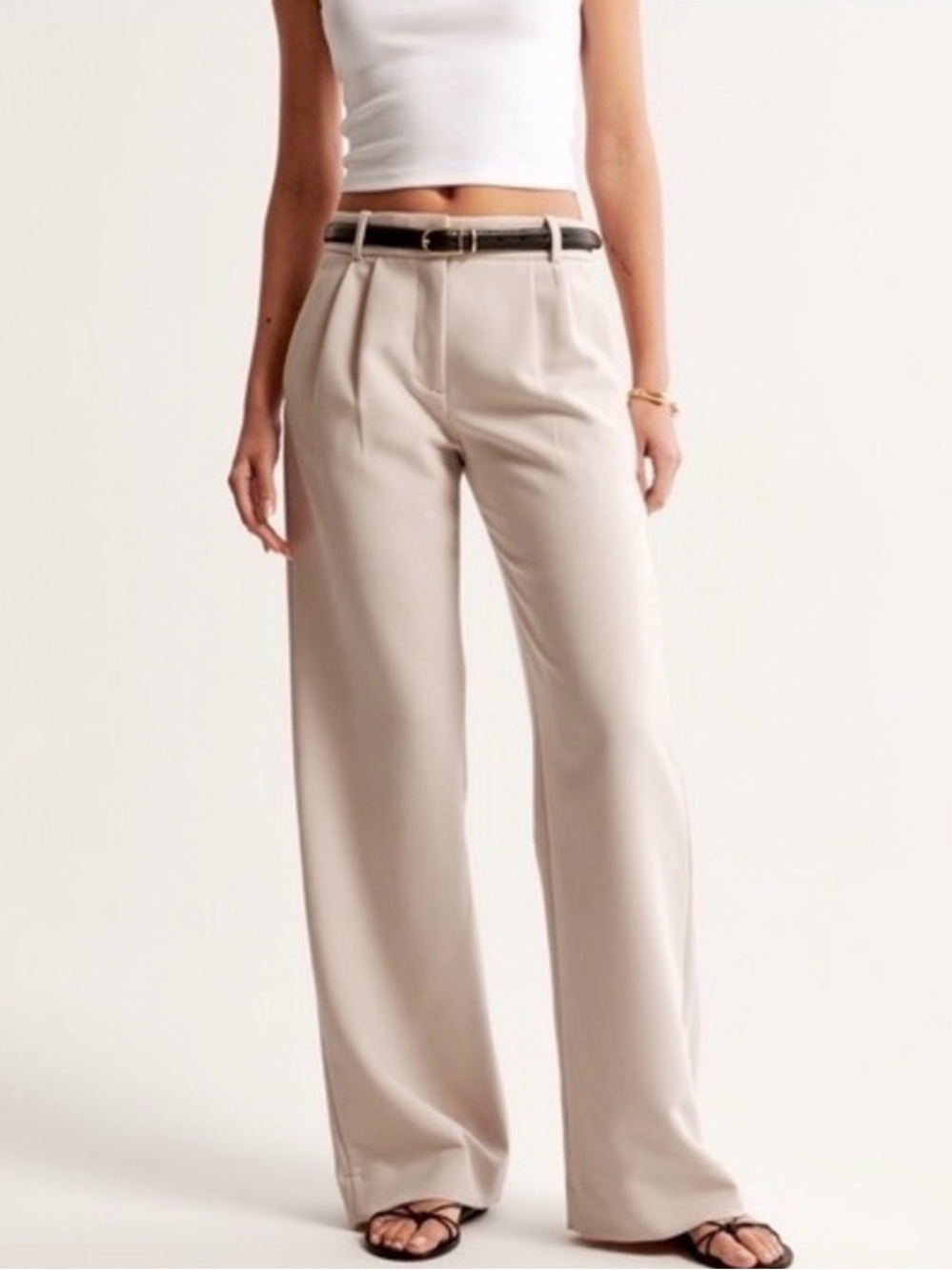 Abercrombie & Fitch Curve Love Sloane Pleated Wide Leg Tailored Pants 27 Taupe